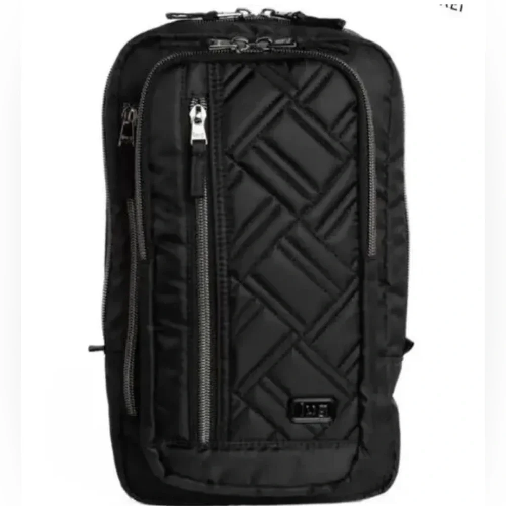Lug Black Quilted Sling Cross-Body Backpack W/Multi-Zipped Pockets
